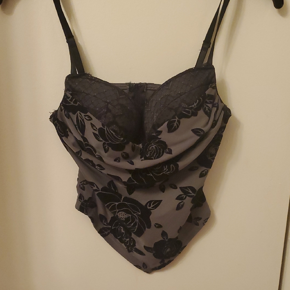 Windsor Black Floral Lace Bustier Crop Top